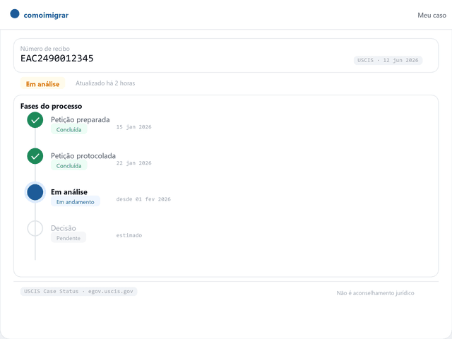 Profissional acompanhando o status da petição de visto no computador